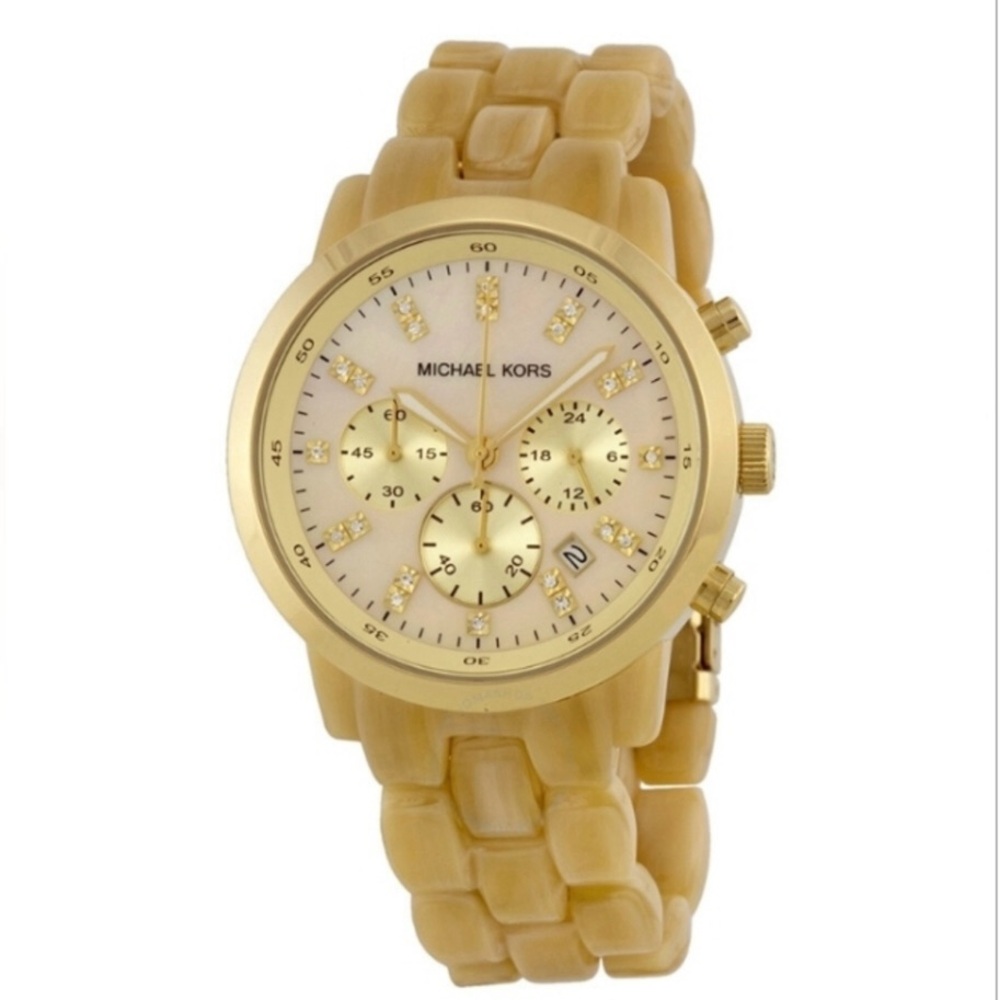 Michael Kors Jet Set Champagne Mother of Pearl Ladies Chronograph Watch MK5217